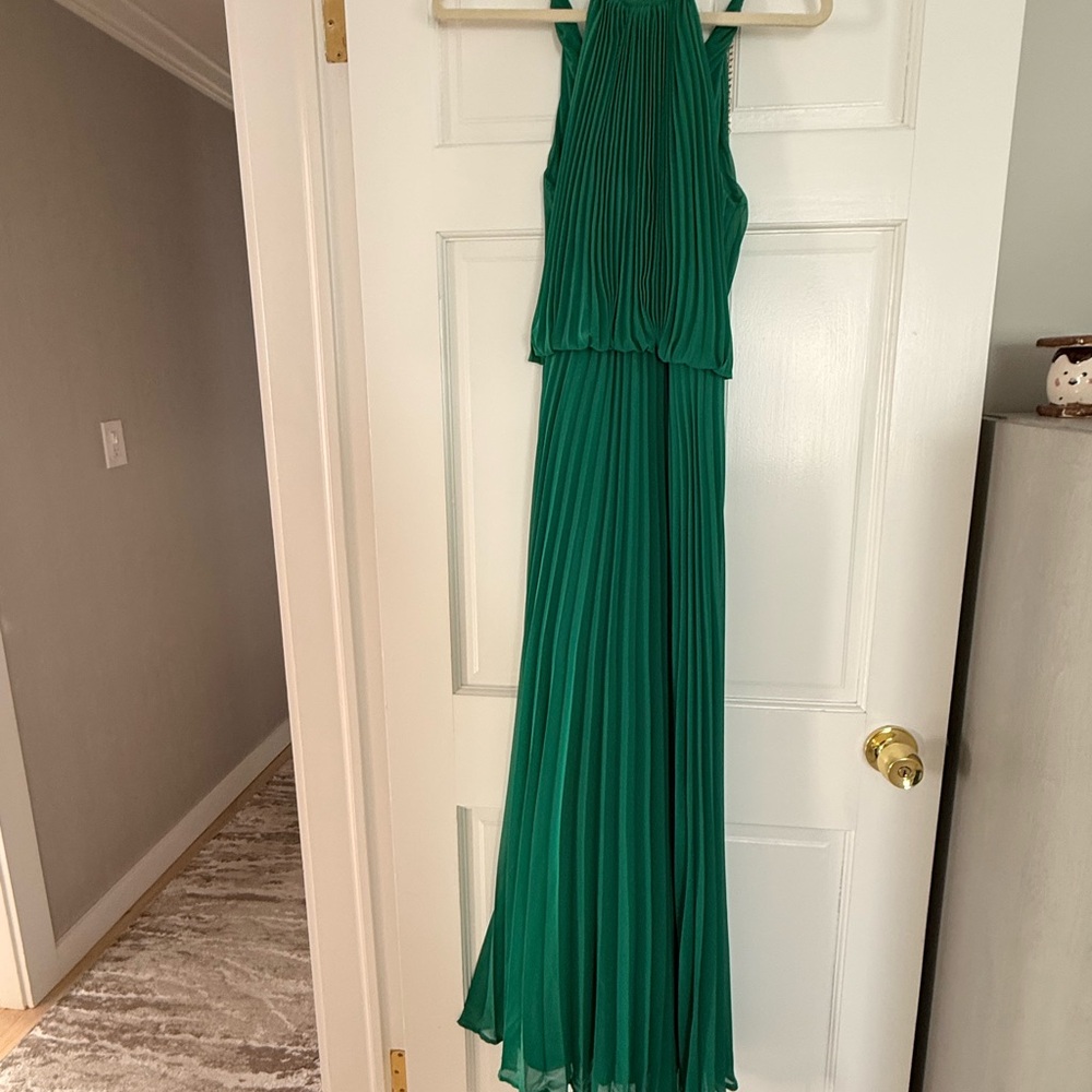 Xscape Green Pleated Maxi Dress